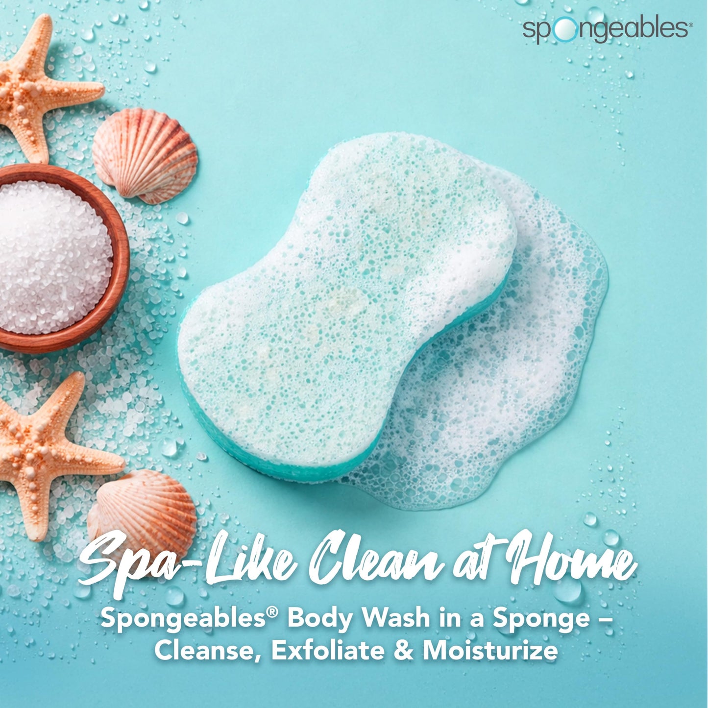 Spongeables Body Wash in a 20+ Wash Sponge, Sea Salt, 3 Count
