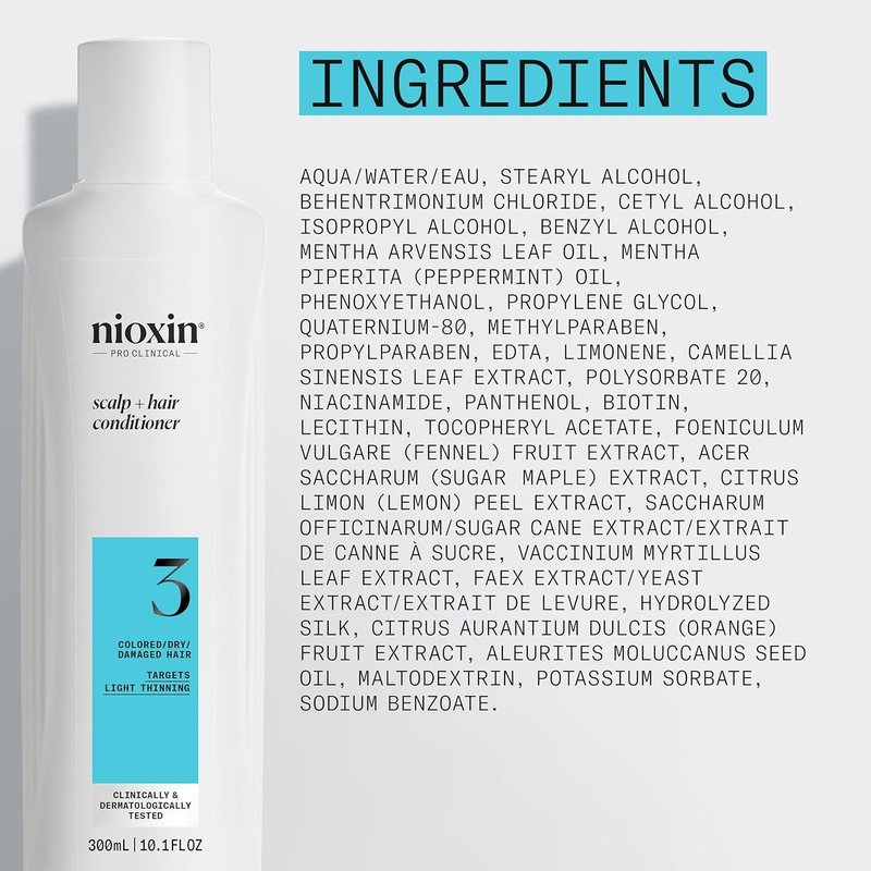 Nioxin System 3 Conditioner - Scalp & Hair Thickening for Colored, Dry, & Damaged Hair | Nourish with Niacinamide & Biotin