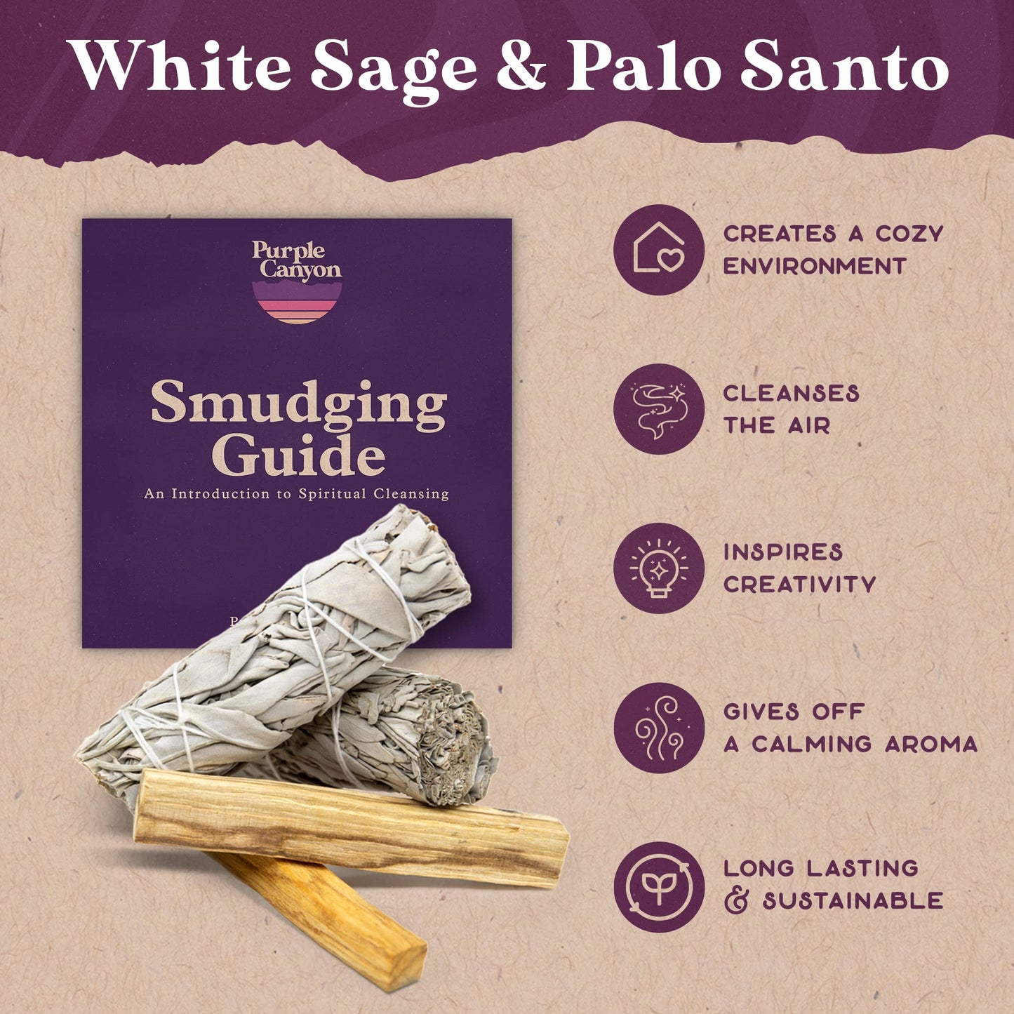 Purple Canyon Meditation Starter Kit | Sage Smudge Kit Includes Manifestation Journal, Affirmation Cards, Sage, and Palo Santo | A Guide to Meditation for Beginners