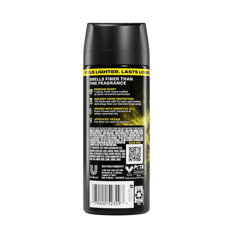 AXE Fine Fragrance Collection Body Spray Golden Mango 72 Hour Freshness Aluminum Free 2.9 oz