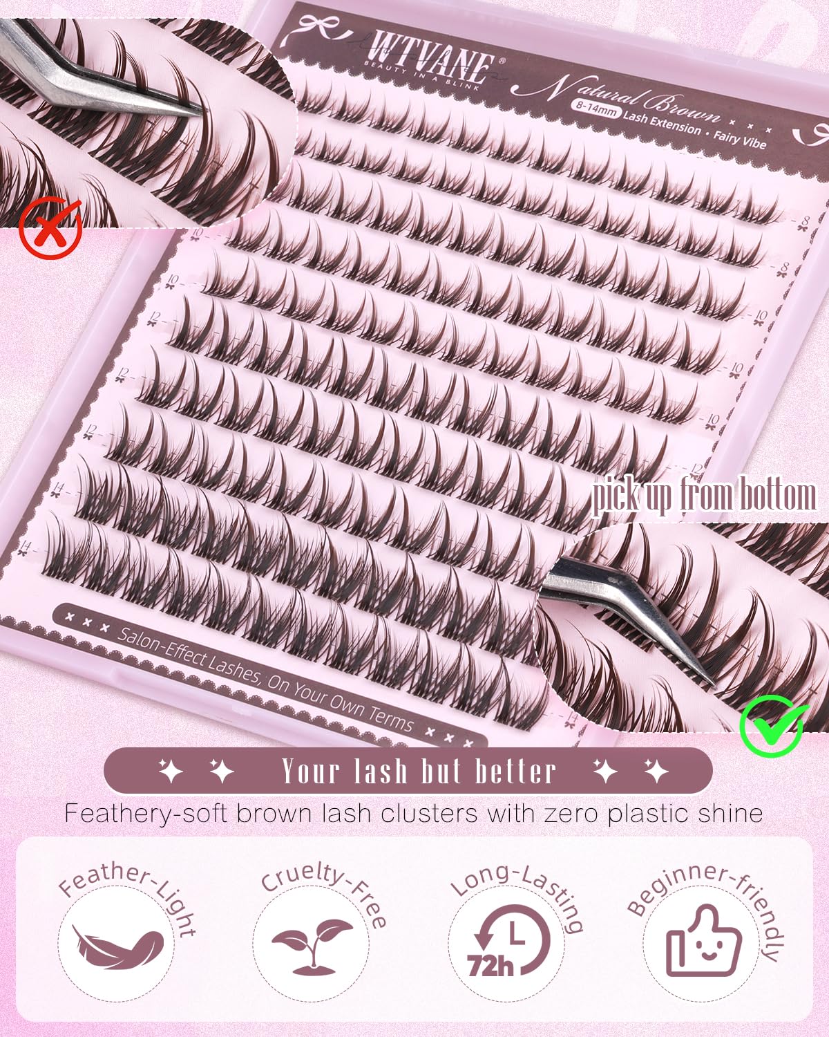 Spiky Brown Lash Clusters - 8-14mm Manga Eyelash Extensions | Wispy Anime Individual Lashes