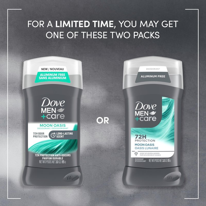Dove Men+Care Aluminum-Free Deodorant Moon Oasis 4 Count for a Long-Lasting Scent, with 72H Odor Protection, 3.0 oz
