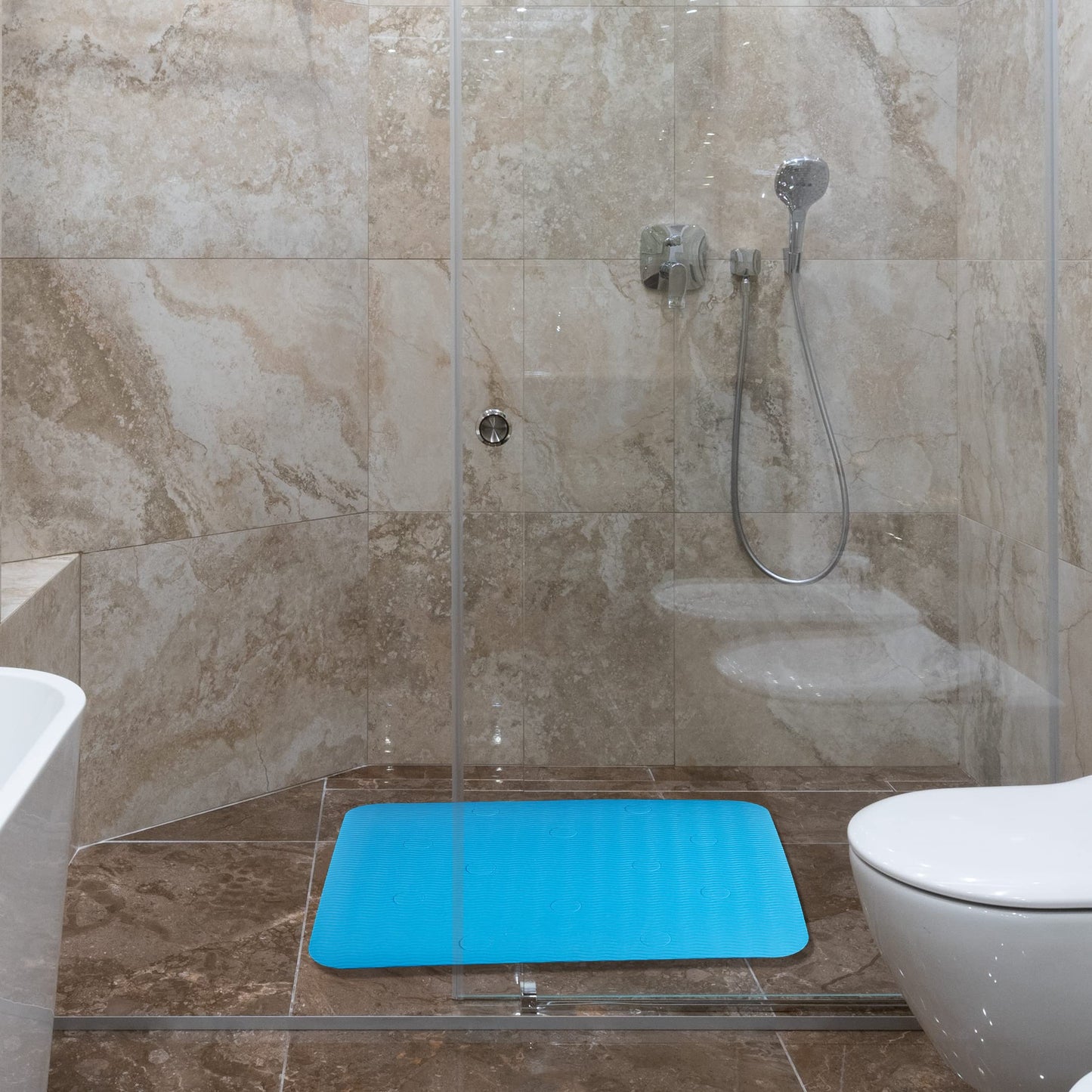 Waterproof Shower Chair Cushion Soft Foam Pad for Shower Seat Inside Bathroom, Non Slip Stripes Surface Bathtub Mat with Stickable Backing, Bath Rug Dry Quickly