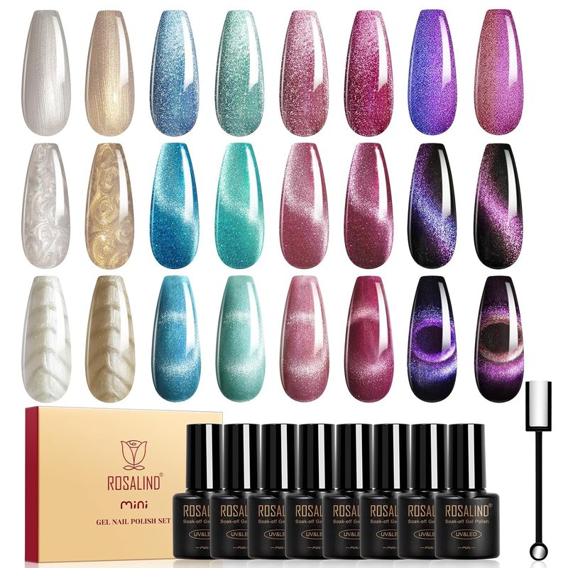 ROSALIND Holographic Cat Eye Gel Nail Polish Set - 8 Colors for Stunning Galaxy Nail Art