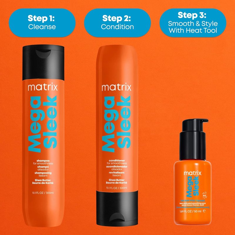 Matrix Mega Sleek 96H Anti-Frizz Topcoat Serum - Humidity Resistant Heat Protection for All Hair Types