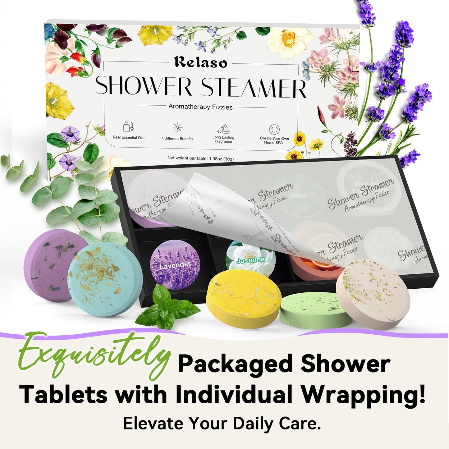 Relaso Shower Steamers Aromatherapy 8 Pack, Birthday Gifts for Women Men & Luxury Gift Box Packaging, Premium Shower Bombs with Natural Essential Oils, Home Spa Stress Relief, Relaxation Self Care