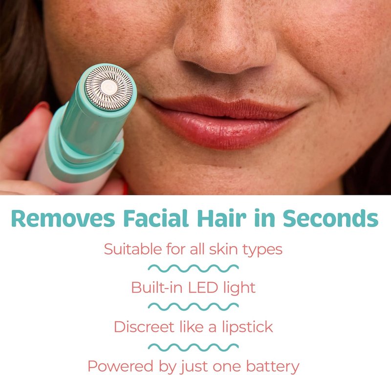 PalmPerfect Facial Hair Remover - Portable Lipstick-Sized Shaver with LED Light for Painless Hair Removal