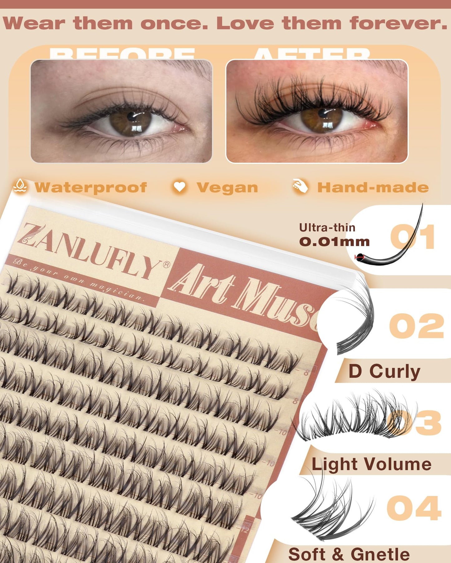 Spider Lash Clusters Breeze Wispy Eyelash Clusters Natural Cluster Eyelash Extensions Daily Cluster Lashes DIY 8-16mm Individual Eyelashes Spider Lashes D Curly with Clear Band by zanlufly