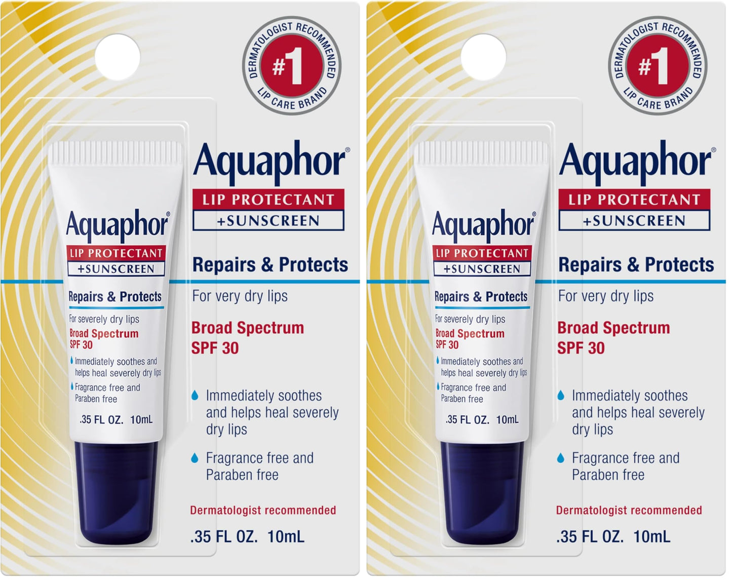 Aquaphor Lip Balm, Lip Repair, SPF 30 | Lip Protectant | 0.35 Oz Tube | Pack of 2