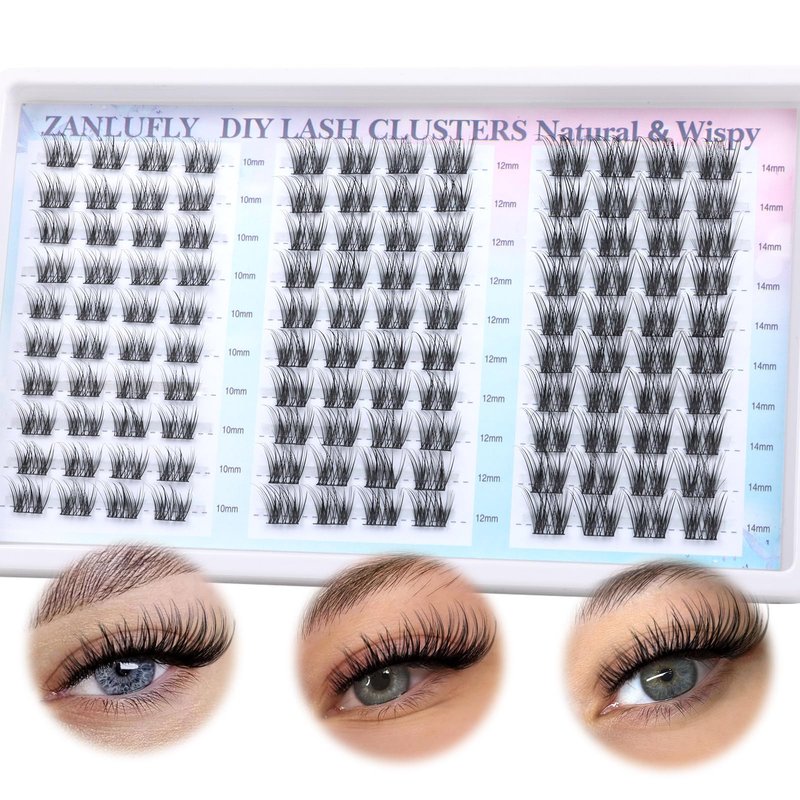 Lash Clusters Natural Eyelash Clusters D-Curly Cluster Lashes zanlufly Wispy Individual Lashes Cluster Eyelash Extension 10 12 14MM DIY Lash Extension