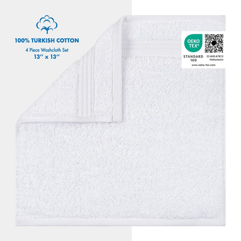 Cotton Paradise 100% Cotton Turkish Towel Set, Soft Absorbent Quick Dry, 4 Piece Washcloth Set, Snow White