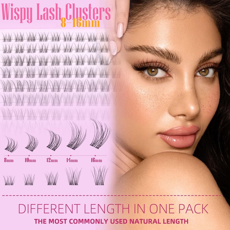 Geeneiya Clear Band Lash Clusters Natural Eyelash Clusters Wispy Cluster Eyelash Extensions 8-16MM Lash Extension D Curl Individual Lashes Not Lashes Kit