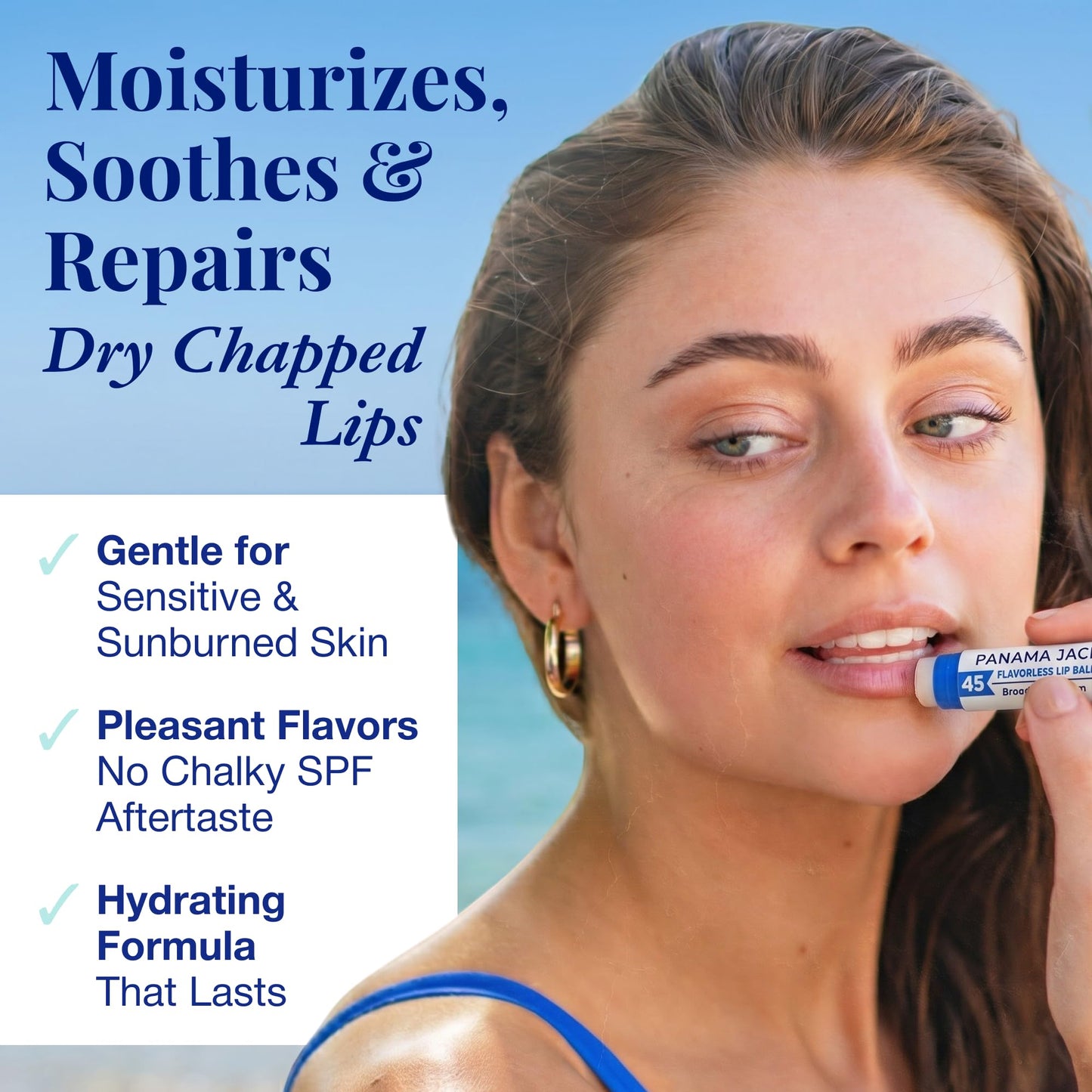 Panama Jack Sunscreen Lip Balm - SPF 45, Broad Spectrum UVA-UVB Sunscreen Protection, Prevents & Soothes Dry, Chapped Lips
