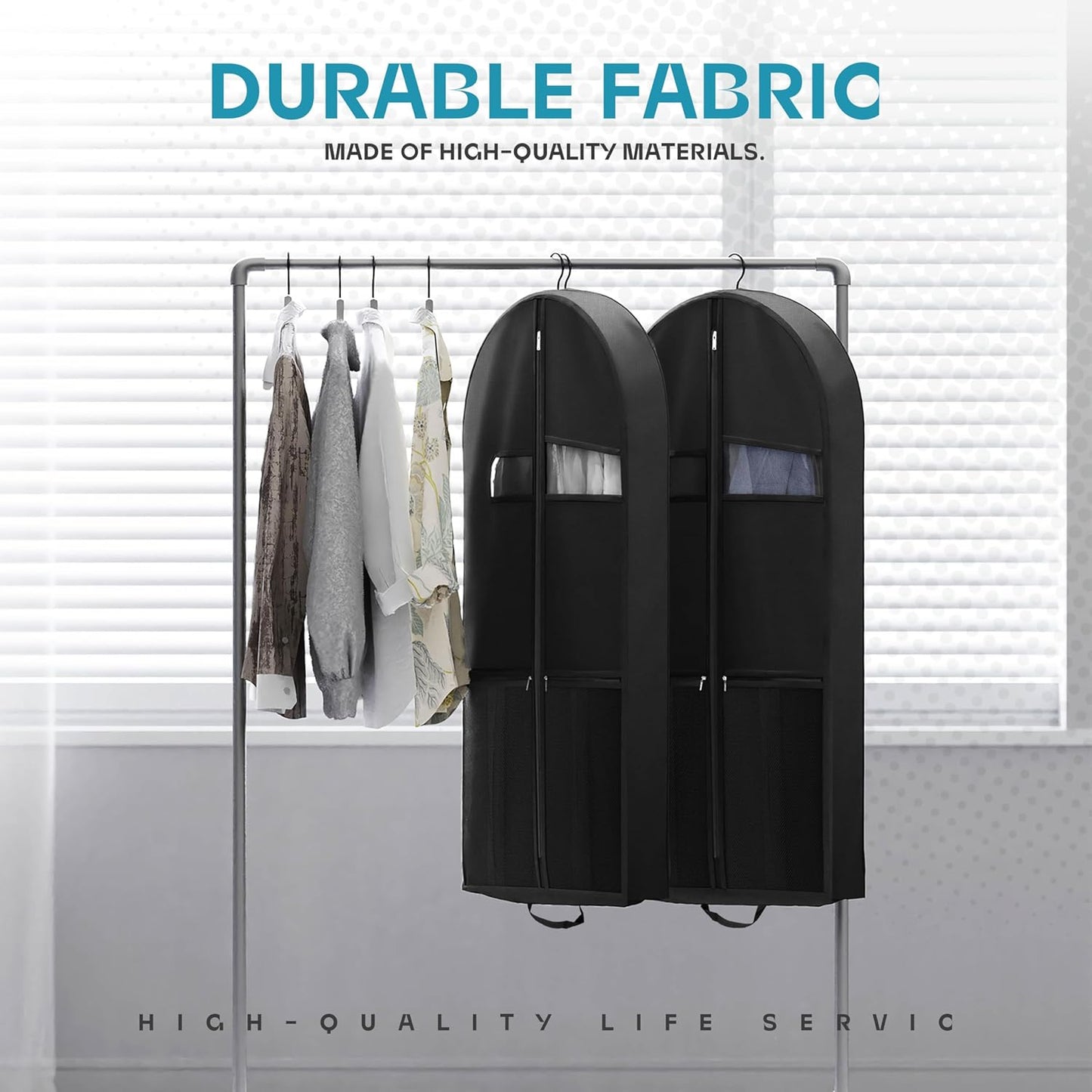 Travel Garment Bag - Heavy Duty Suit Carrier with Zipper Pocket for Suits, Tuxedos & Dresses | 43-Inch Black