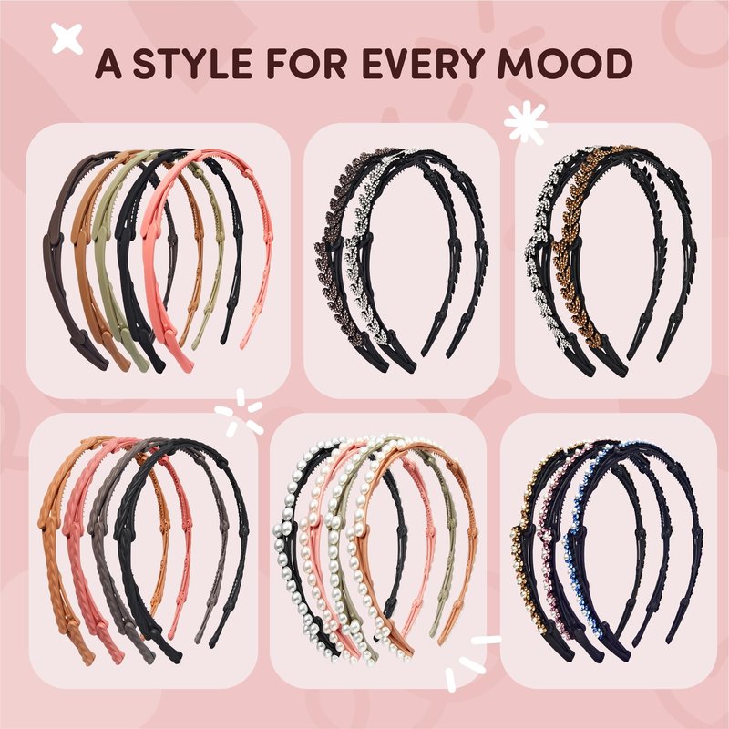 Éclat Folding Hair Band – Foldable Anti-Slip Headband for Women, Lightweight Durable Compact, Secure Comfy Fit, Y2K Fashion (4 Pack, Multicolor Pearl)