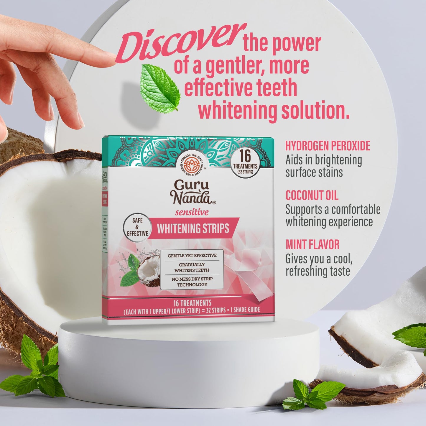 GuruNanda Sensitive Teeth Whitening Strips—16-Day Treatment, Gentle on Teeth Formula, Non-Slip, Dry Strip Technology, Whitening Designed with Care for a Brighter Smile