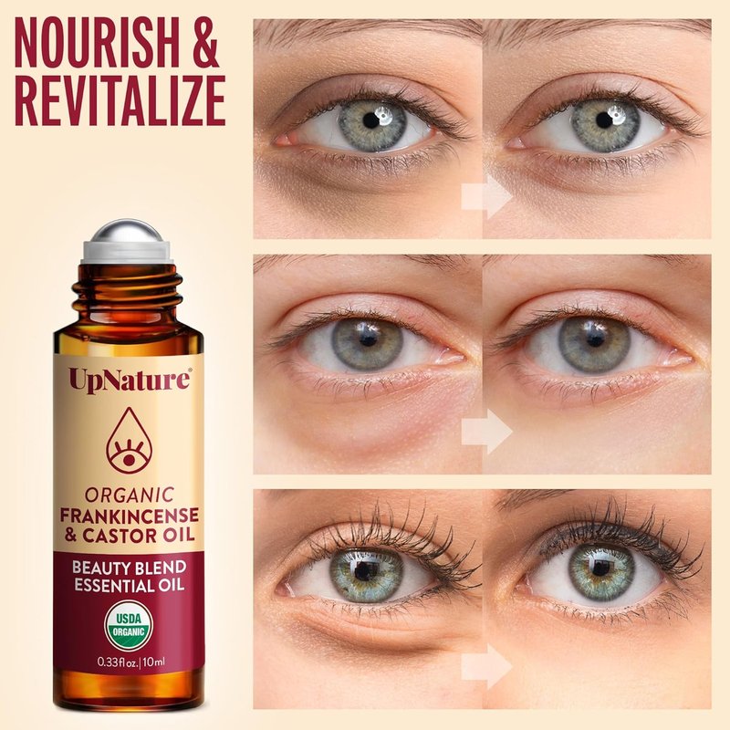 Castor Oil Eye Roller - 100% Organic Frankincense & Castor Oil for Dark Circles, Fine Lines | 10ml
