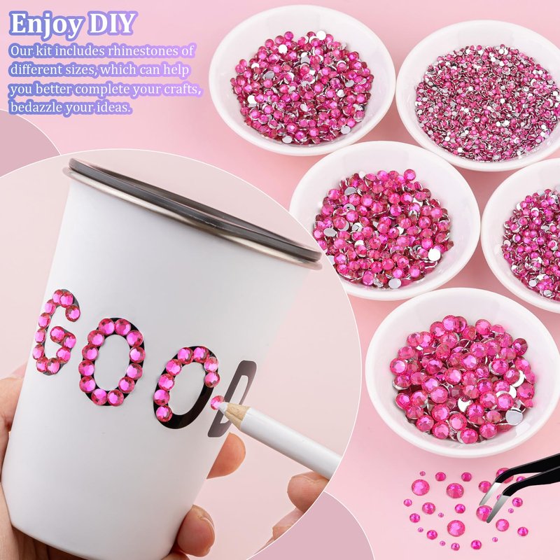 Resin Rhinestones for Crafting with 3Pcs 10ml B7000 Jewelry Glue, 2 Boxes Hot Pink Flatback Gems Crystals Diamond for Bedazzling Crafts DIY Nail Art Makeup,Gems for Clothing Tumblers Shoes