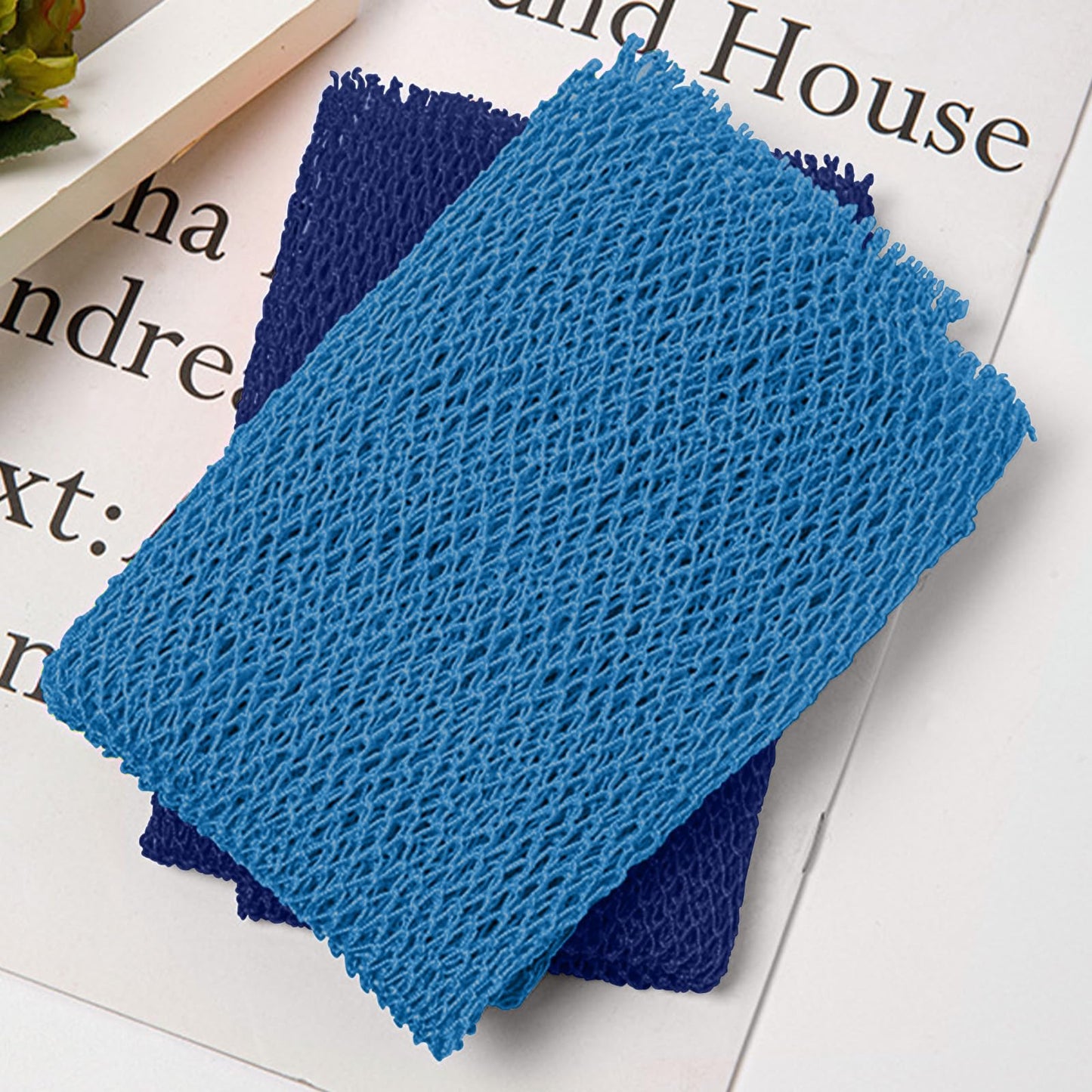 2 Pieces Authentic African Net Sponge, Long Nylon Exfoliating Net Sponge Back Body Washcloth for Deep Clean and Smooth Skin, African Net Sponge Stretch Length to 63 inches (Blue, Blue)