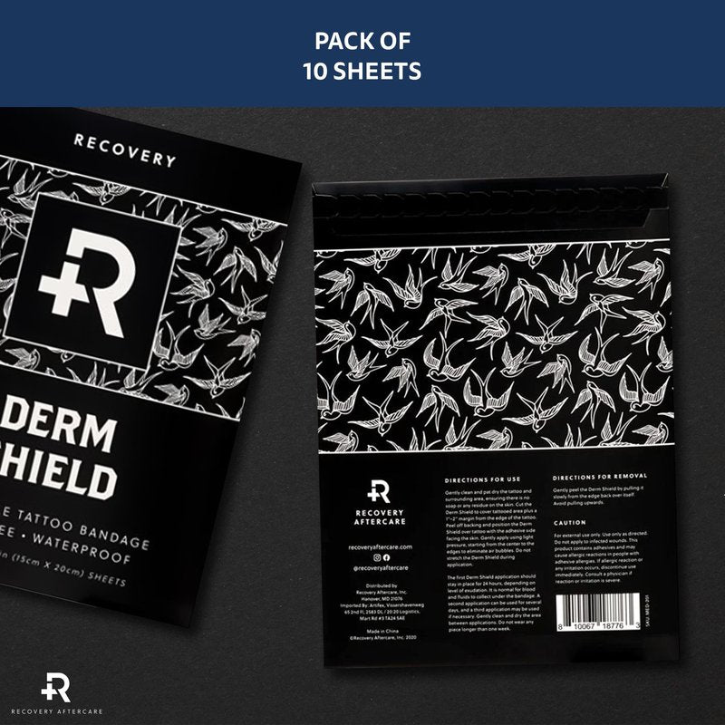 Recovery Aftercare Derm Shield Tattoo Cover Up Patch - Latex-Free & Waterproof Tattoo Aftercare Bandage - Transparent Matte Film - Promotes Healing & Skin Renewal - 5.9 x 7.9 Inches, 10 Pack