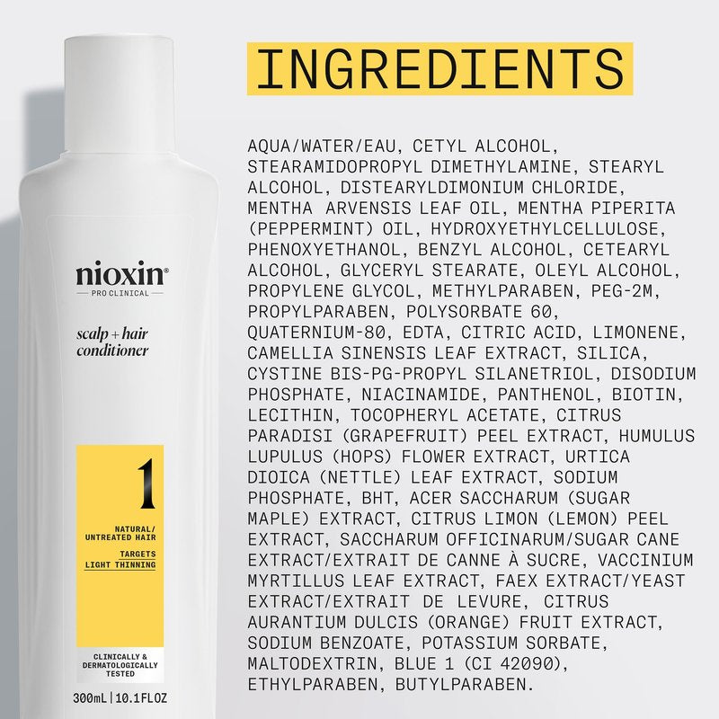 Nioxin Scalp + Hair Thickening System 1 Conditioner| For Natural or Untreated Hair with Light Thinning | With Niacinamide and Biotin | 10.1 Fl oz.