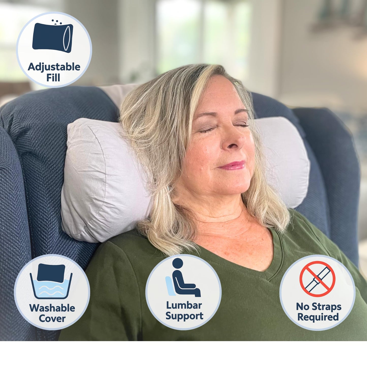 EOT Wellness Recliner Pillow for Lumbar, Neck, and Cervical Support, Sleep, Couch, Office Chair, Headrest, Weighted, No Velcro Required (Slate Gray)