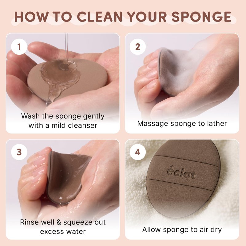 Éclat Makeup Sponge Set, 2 Pcs Air Cushion Puff, Latex-Free 100% Rubycell Blender Sponge, Wet & Dry Use for Liquid, Powder, Cream Foundation, Soft Oval Shape Professional Beauty Blending Applicators