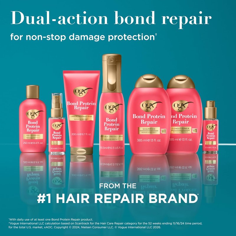 OGX Repair & Protect Bond Protein Heat Protect Spray - Weightless Damage Defense for All Hair Types | 6.5 fl. oz