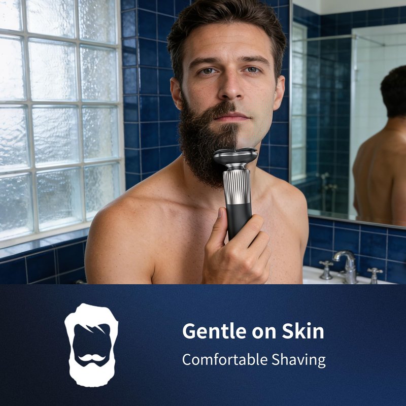 Electric Razor for Men 8011 Series, 4D Floating Rotary Head, IPX7 Waterproof Wet & Dry Use, USB-C Fast Charge, 90Min Runtime, Hypoallergenic Blades, Portable Travel Grooming Kit
