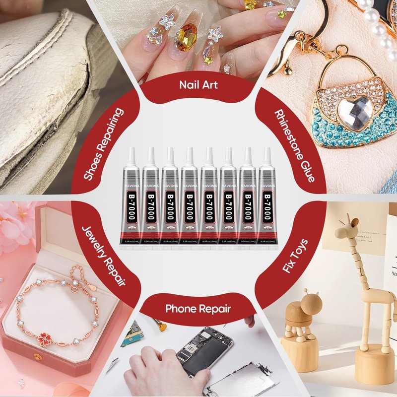 8 PCS 15ml B7000 Glue Clear with Precision Tip, Bedazzling Glue, Super Glues, Rhinestone Glue for Nail, Craft Glues, Jewelry Making, Nail Art, DIY, Makeup, Shoes