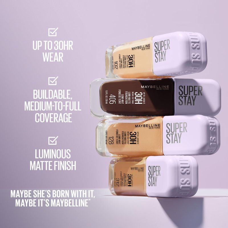 Maybelline Super Stay Lumi-Matte Foundation, Lightweight and Buildable Full Coverage Foundation Makeup For Up To 30HR Wear, 120, 1 Count
