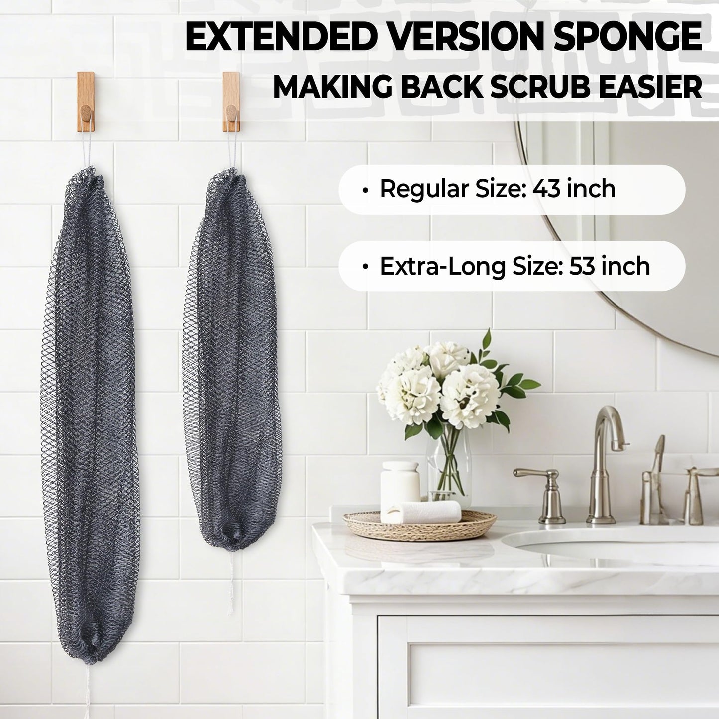 African Net Sponge Authentic - 2 Pieces 52IN Stretched Length Exfoliating Body Scrubber Bath Sponge - Loofah Washcloth Back Scrub for Shower Body Exfoliator