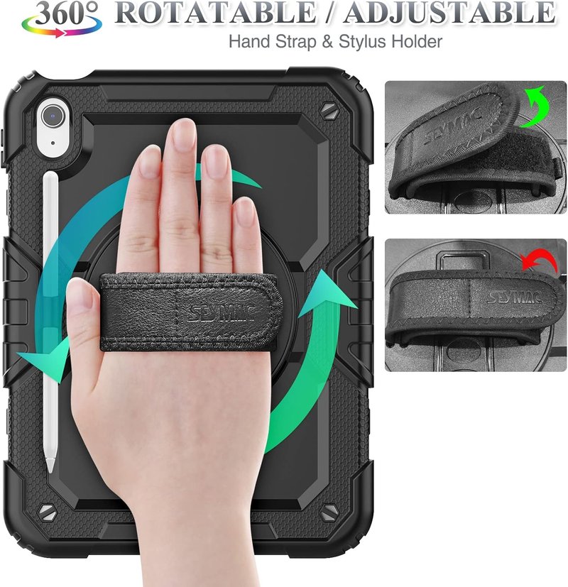 iPad 11th/10th Generation Case - Full-Body Drop Protection with Screen Protector & 360° Rotate Hand Strap | Black