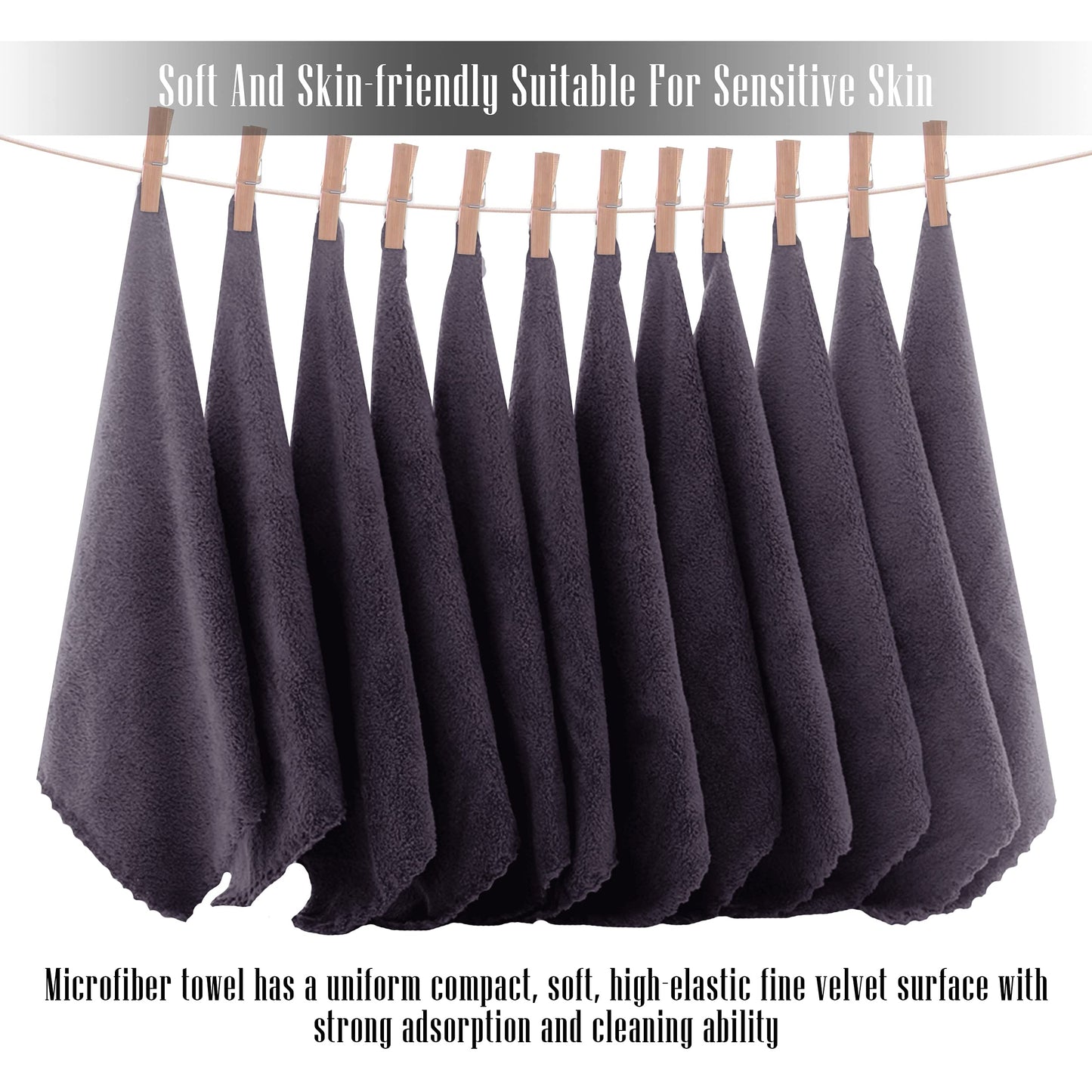 TENSTARS 12 Pack Premium Washcloths Set - Quick Drying- Soft Microfiber Coral Velvet Highly Absorbent Wash Clothes - Multipurpose Use as Bath, Spa, Facial, Fingertip Towel (Grey)