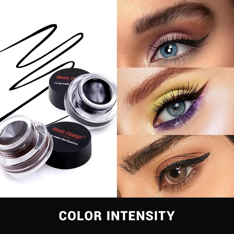Music Flower Gel Eyeliner - Waterproof, Long-Lasting, Smudge-Proof | Black & Brown, 3g, Pack of 2