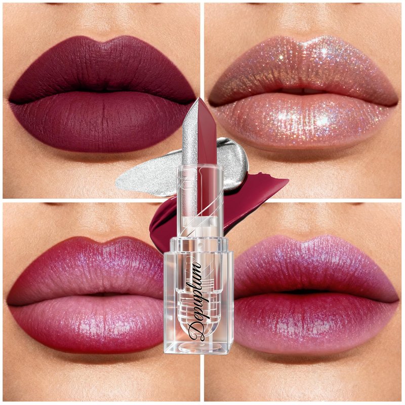 Depuplum 2 in 1 Dark Red Matte Lipstick Glitter Silver Lipstick Dual Sided Waterproof Lipsticks for Women One Stroke Two-Tone Long Lasting Lip Stick for Mother's Day,DU-Q9