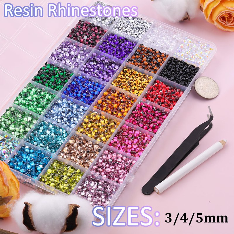 Skiennix 20000 Pcs Resin Rhinestones - Multicolor Flatback Gems with B7000 Glue for DIY Crafts