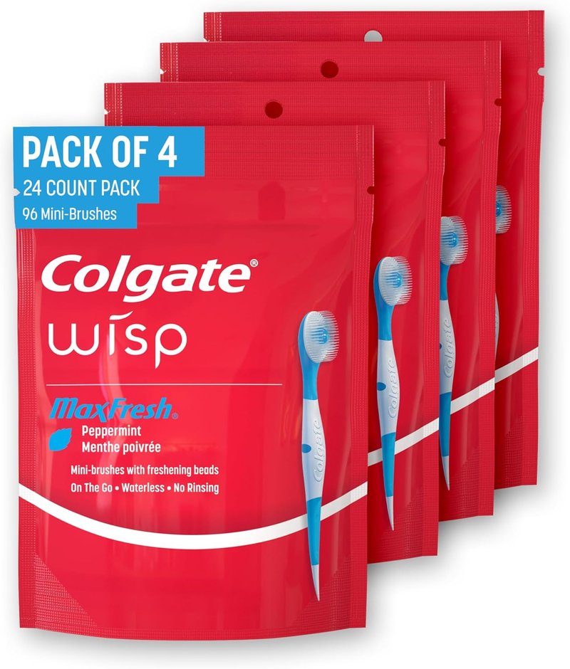 Colgate Max Fresh Wisp Disposable Travel Toothbrushes - Peppermint Flavor | 24 Count (Pack of 4)