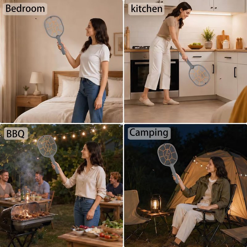 2-Pack Electric Fly Swatter – Battery Powered Mosquito & Bug Zapper Racket with Safe Mesh & Wall-Mount Design for Indoor and Outdoor Use (Black & Gray)