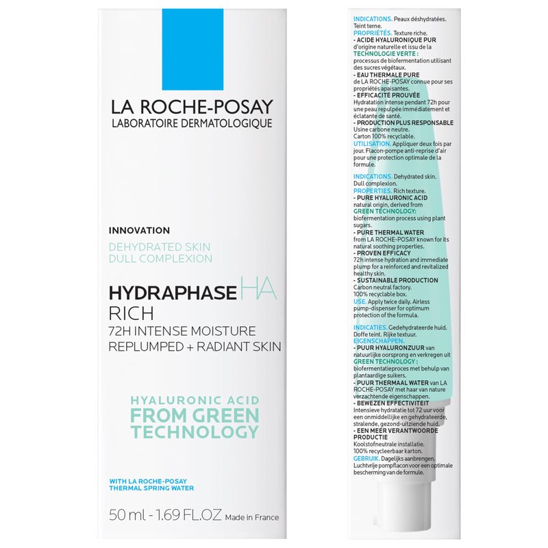 La Roche-Posay Hydraphase HA Rich, Hyaluronic Acid Face Moisturizer for Dry Skin with 72HR Hydration, Oil Free & Non-Comedogenic, 50 ML, 1.69 fl. oz.