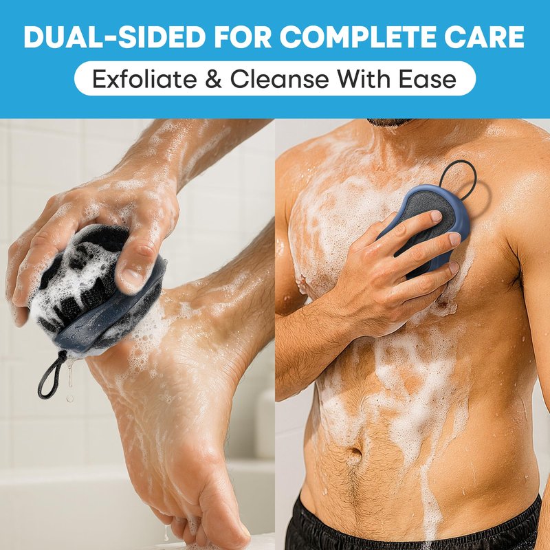 Shower Scrubber for Body 2-in-1 : 2 - Pack High Foaming Body Scrubber Exfoliator for Men, Ergonomic Shower Scrub, Deep Exfoliating Travel Bath Brush Loofah for Women, Durable Skin Wash Tool
