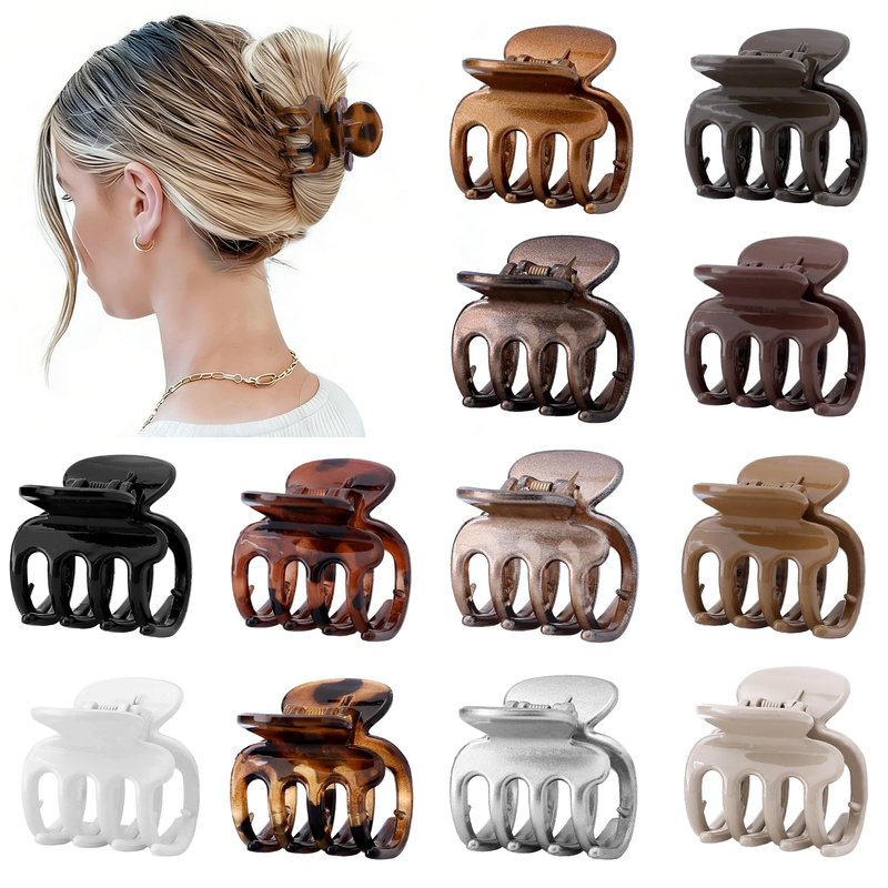 Sisiaipu 12Pcs Hair Clips for Women 1.8 Inch Small Claw Clips for Thin Hair Medium Hair Claw Clips for Thick Hair Accessories for Women Girls (Gloss Regular)