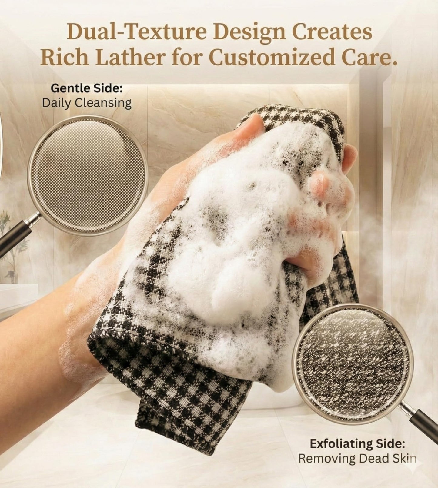 APRICITY Blissal Exfoliating Shower Towel, 2-in-1 Dual-Sided Body Scrubber & Microfiber Scrub Cloth Set, Advanced Exfoliation for All Skin Types