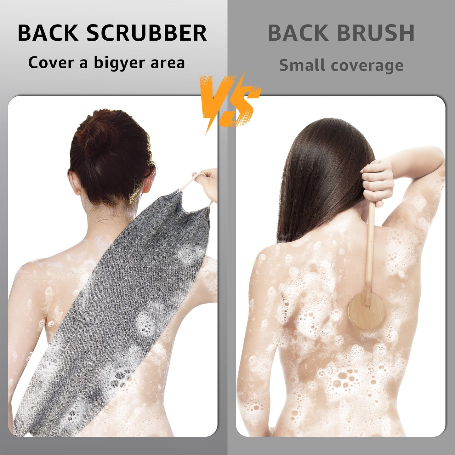 Culture Gifts Extended Exfoliating Back Scrubber with Handles, Nylon Cleaning Exfoliator Washcloth for Body, Stretchable Pull Strap Soft Quick-Drying Rough Scrub Towel, Grey