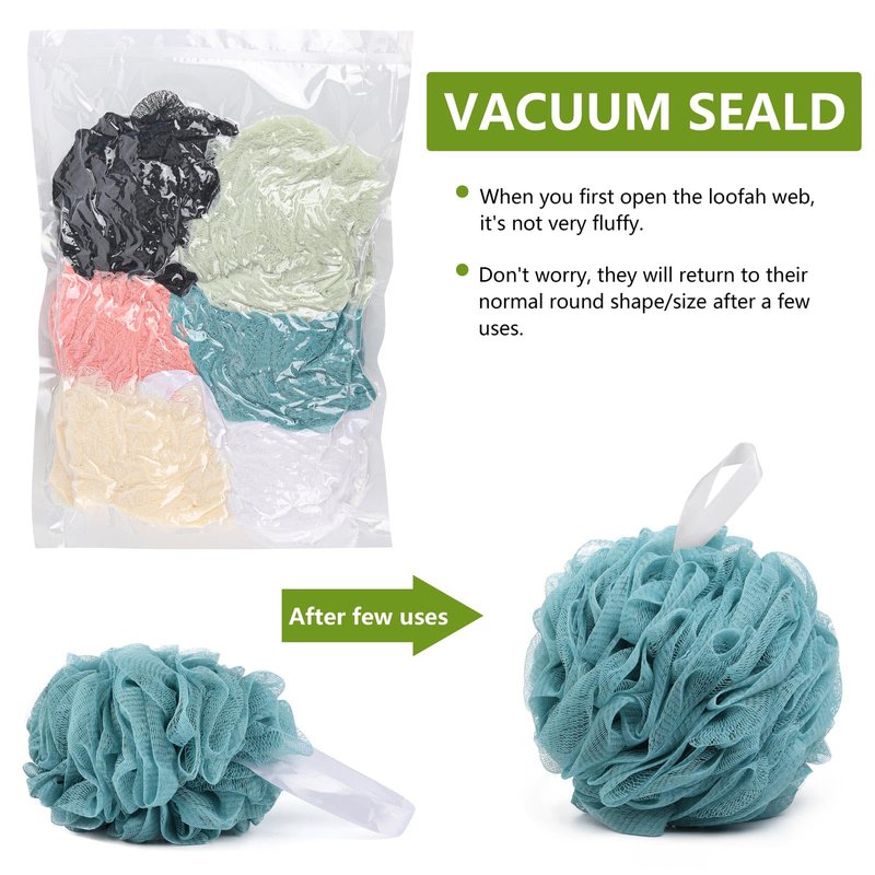 6 Pack Shower Loofah Bath Sponge, 75g/pc Large Exfoliating Body Scrubber Shower Scrunchies for Women and Men
