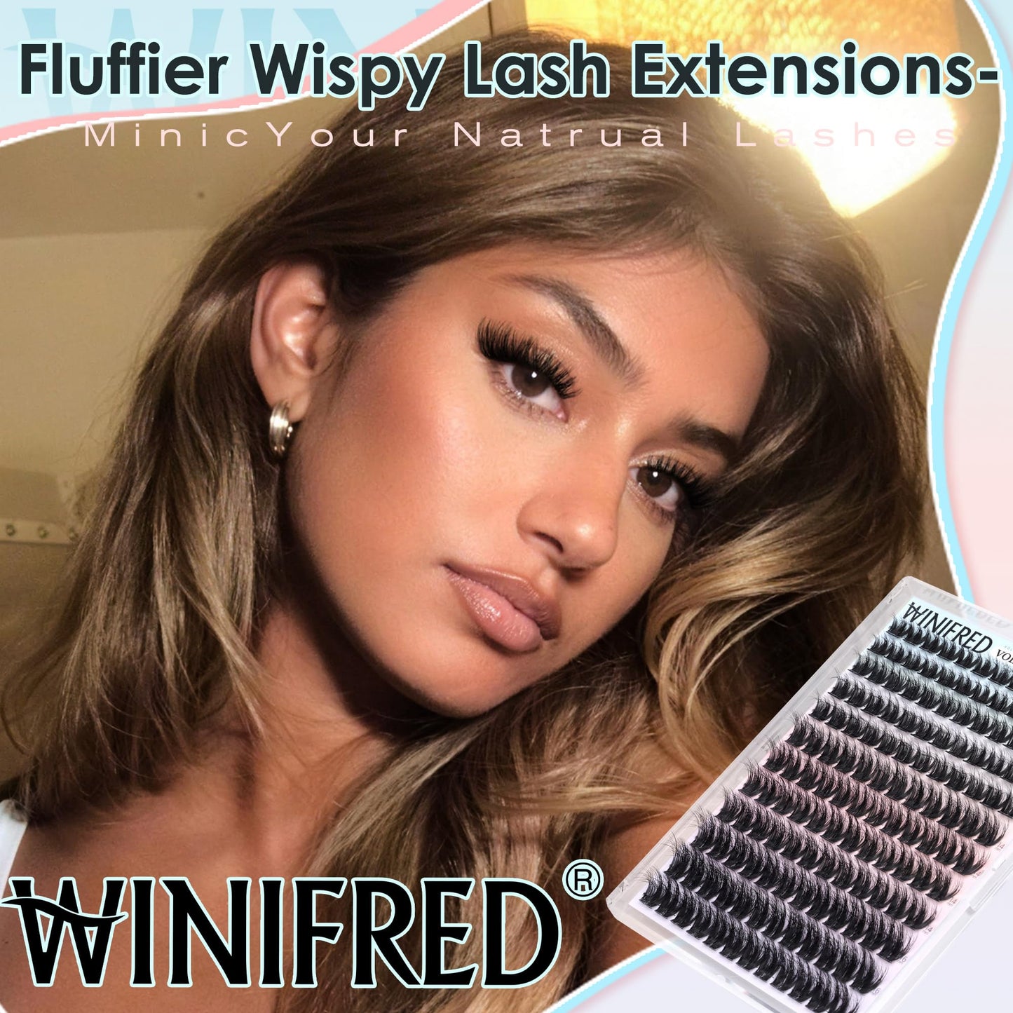 Winifred Lash Clusters Wispy Eyelash Clusters Fluffy Cluster Eyelash Extensions Medium Volume Cluster Lashes Natural DIY 10-16mm Wide Band Lash Extensions Lightweight Hyrid Faux Mink Individual Lashes