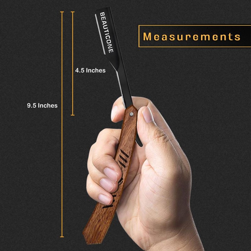 BEAUTICONE Straight Razors for Men - Professional Wood Handle Straight Edge Razor with 20 Replaceable Single Edge Blades - Stainless Steel Barber Shavette for Beard Shaving - Navajas para Barbero
