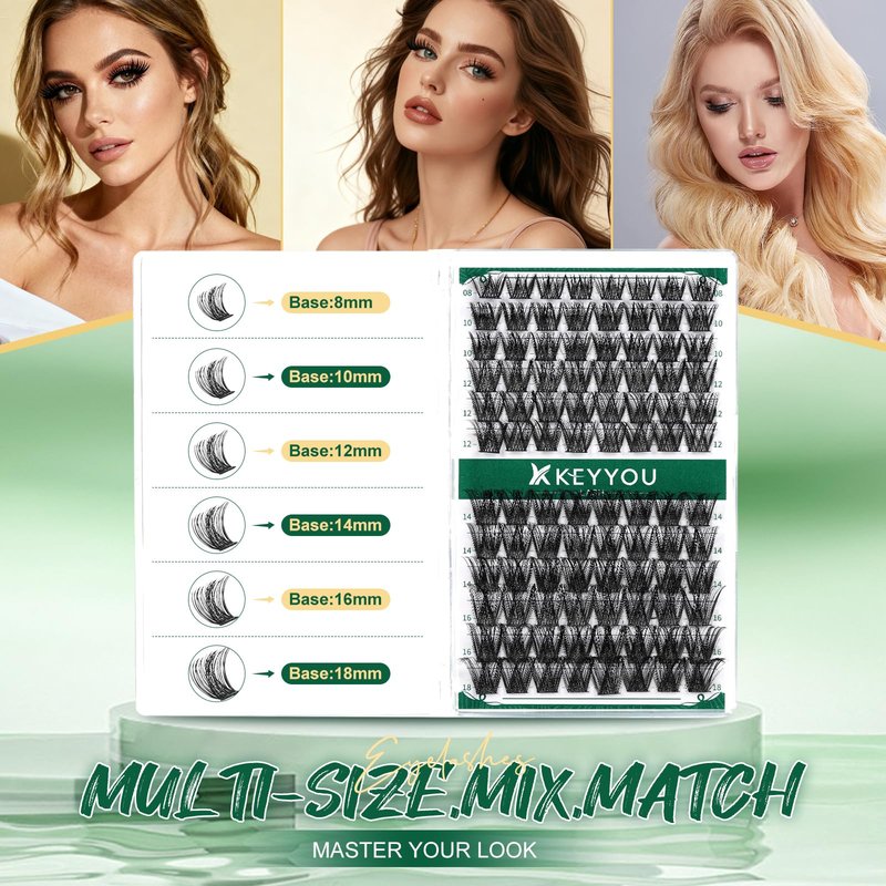 Lash Clusters,96 Pcs Cluster Lashes D Curl 10-18MIX DIY Lash Extensions Eyelash Clusters,KEYYOU Volume Wispy Individual Lashes Soft&Comfortable Easy DIY at Home(Y01,D-10-18MIX)