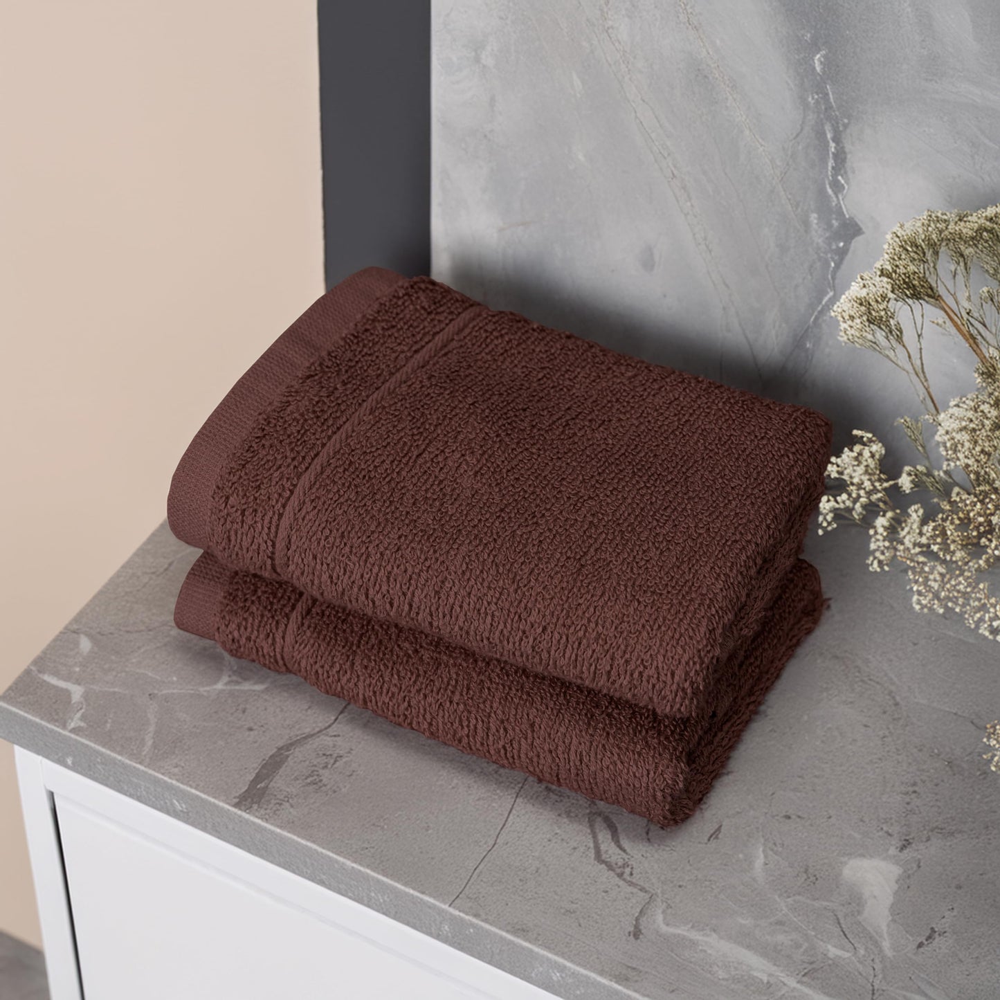 Tens Towels Pack of 12 Washcloths, 12 x 12 Inches, Lighter Weight, Quick to Dry, Super Soft & Absorbent, Gentle Face Towels, Hotel Quality, Perfect for Bathroom, Gym, Spa (Brown, 12 Pack)