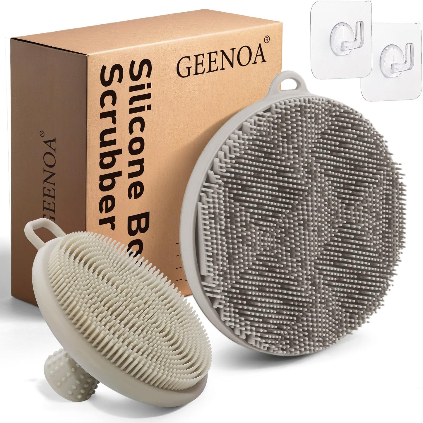 GEENOA Silicone Face & Body Scrubber Set, Exfoliating Body Scrubber Face Scrubber with Dense Bristles & Non-Slip Handle, Gentle Silicone Loofah Face Brush for Good Lathering and Deep Cleansing(LGray)
